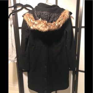 Rare Mackage black wool coat with fur hood Large